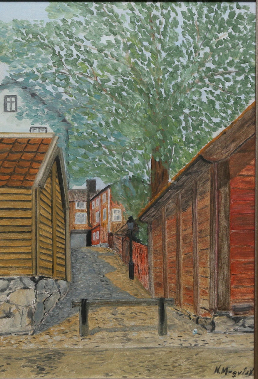 OIDENTIFIERAD KONSTNÄR. "Pilens Backe i Linköping", oil on panel, signed.