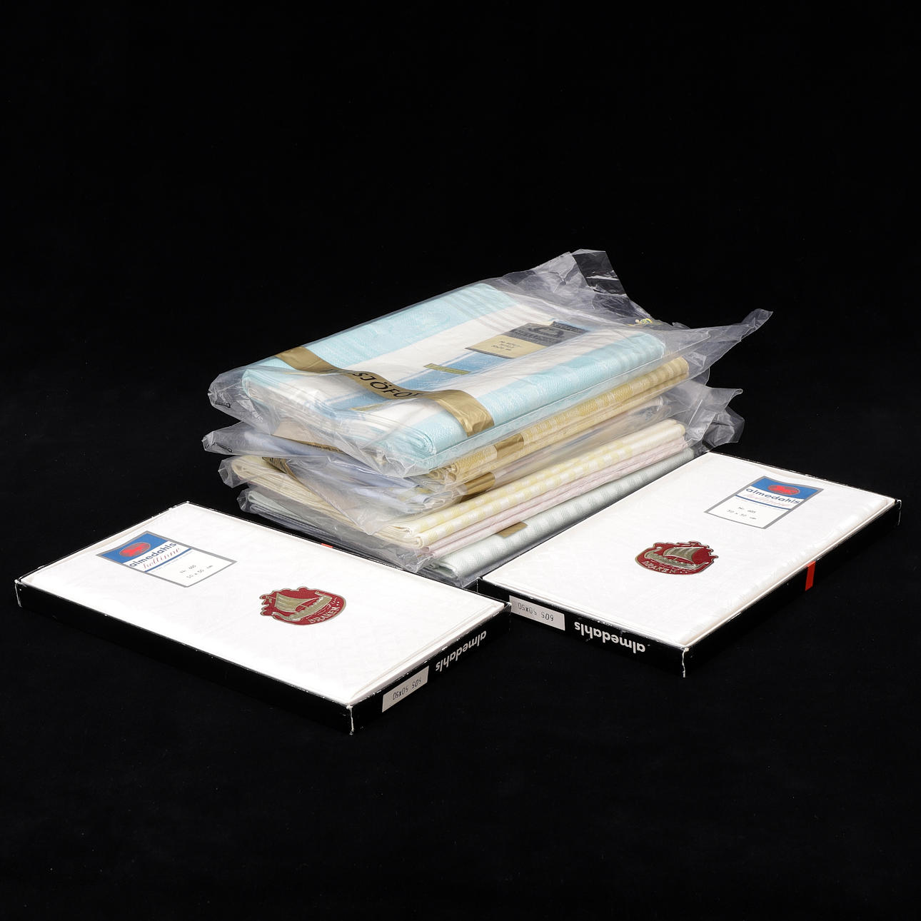 LINEN, DAMASK, 7 packages, Dalsjöfors, Almedahls.