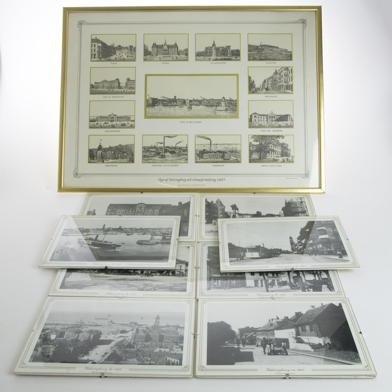 HELSINGBORGSBILDER, 9 stycken, inramade.