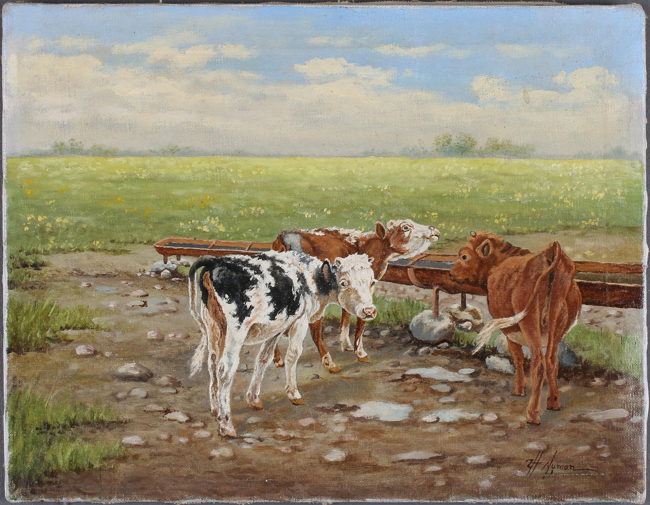 HARALD NYMAN. "Vattenpost", olja på duk, signerad.