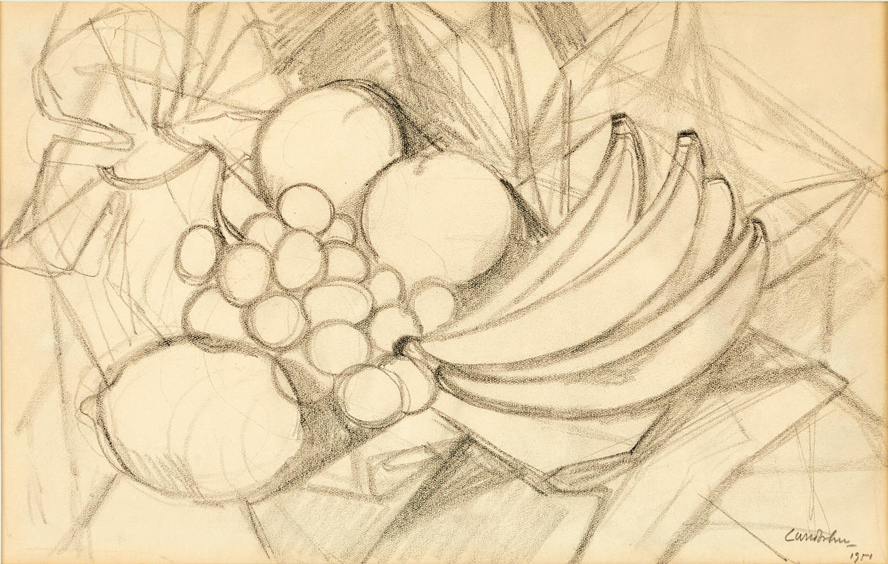 SIXTEN LUNDBOHM (1895–1982). Fruktstilleben, signerad och daterad 1951, teckning i blyerts