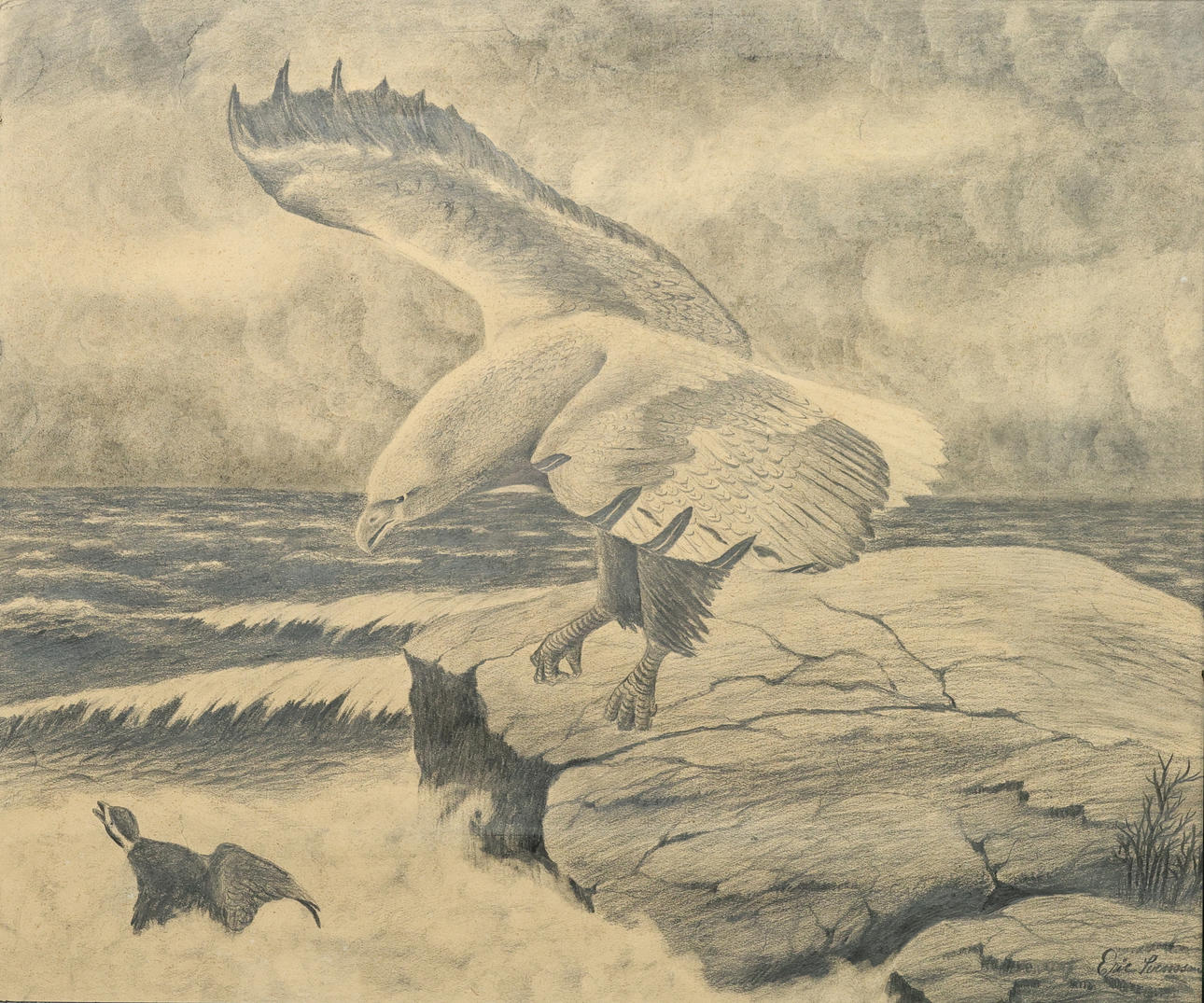OIDENTIFIERAD KONSTNÄR. drawing, signed Eric Svensson.