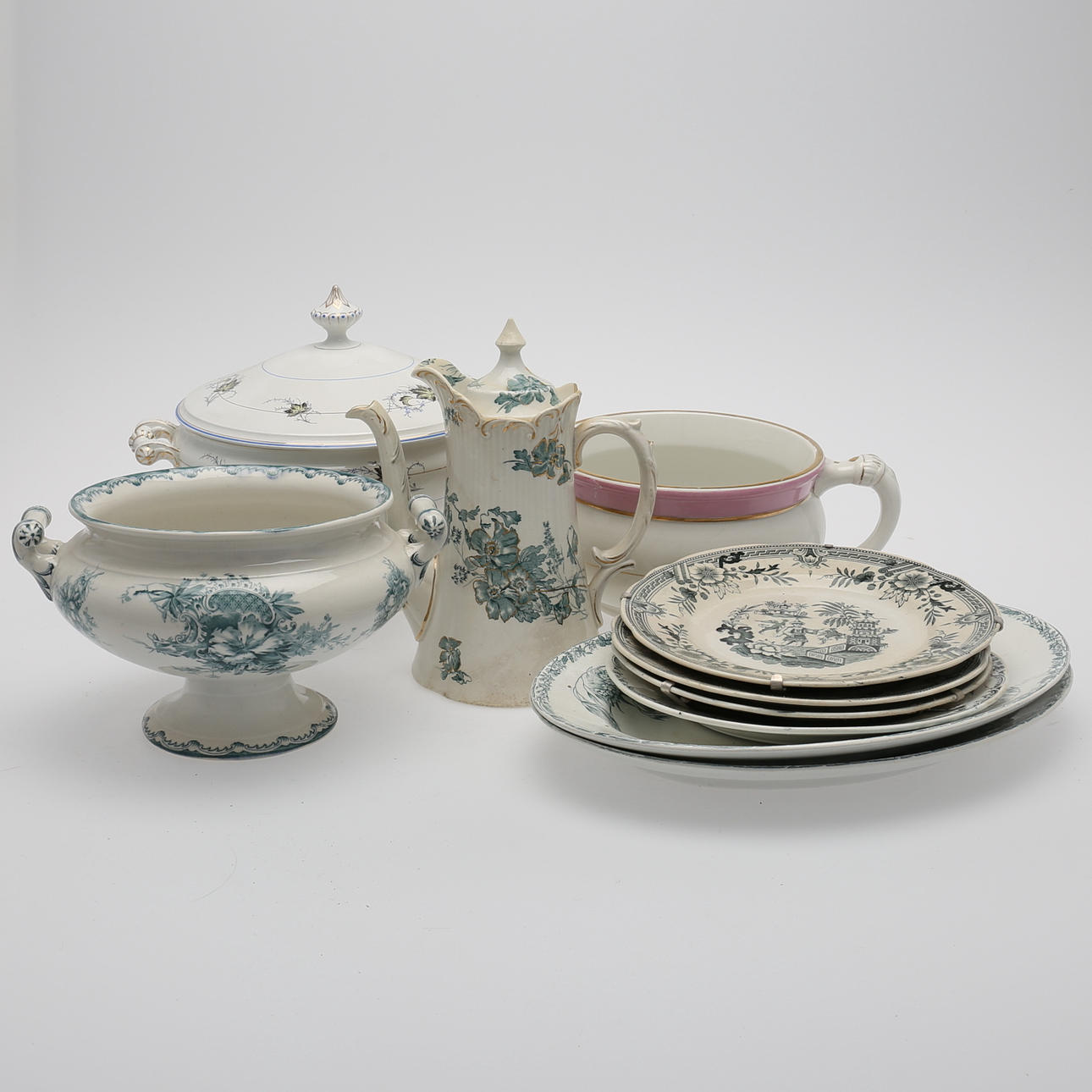 PORSLIN, 10 delar, bl.a Rörstrand, 1800-tal.