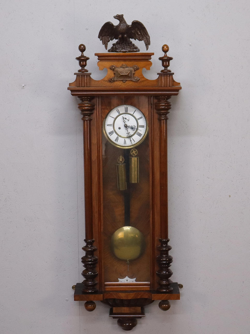WALL CLOCK, weight-driven regulator, late 19th century.
