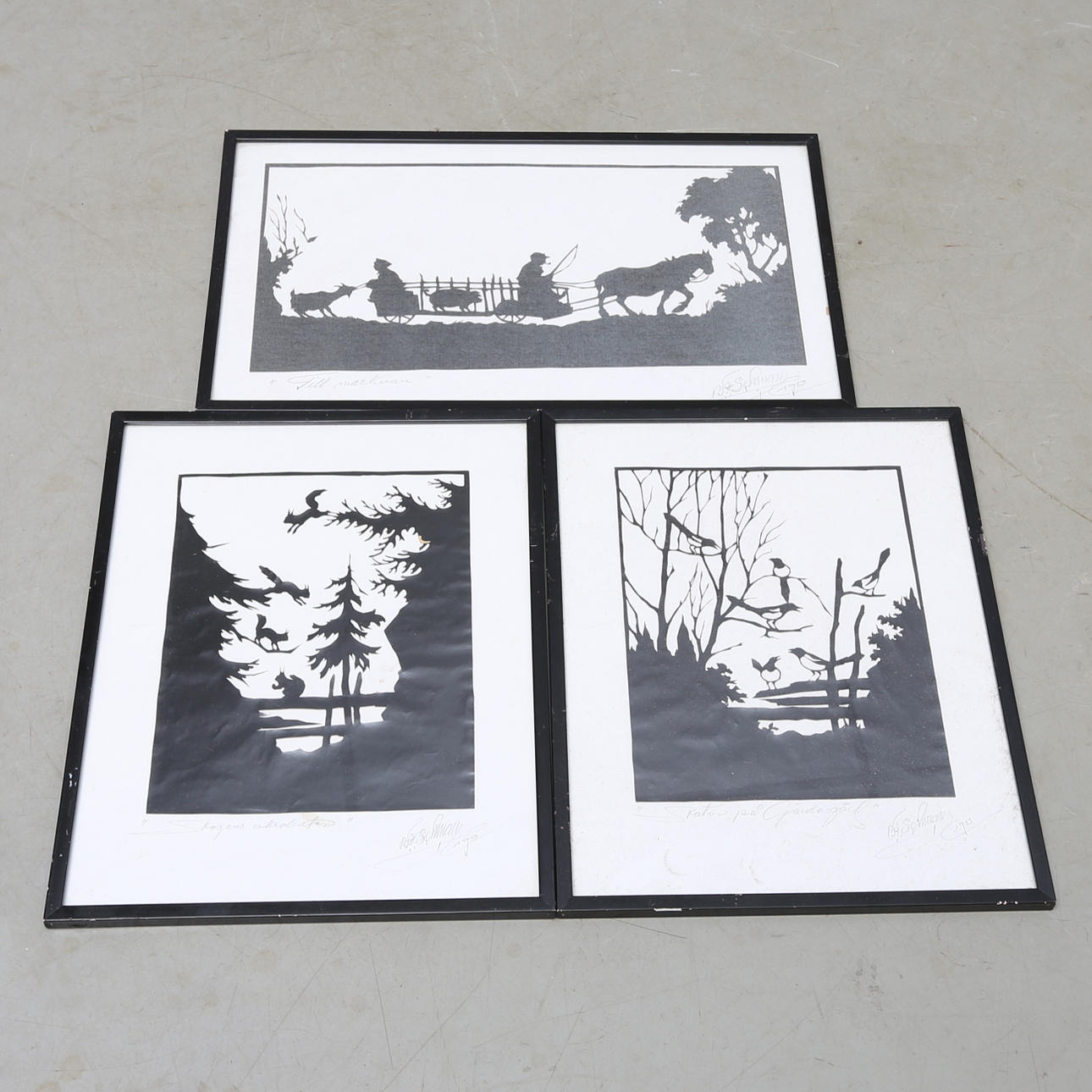 BROR F SEHMAN. 3 st, silhuettklipp, signerade samt daterad 1953.