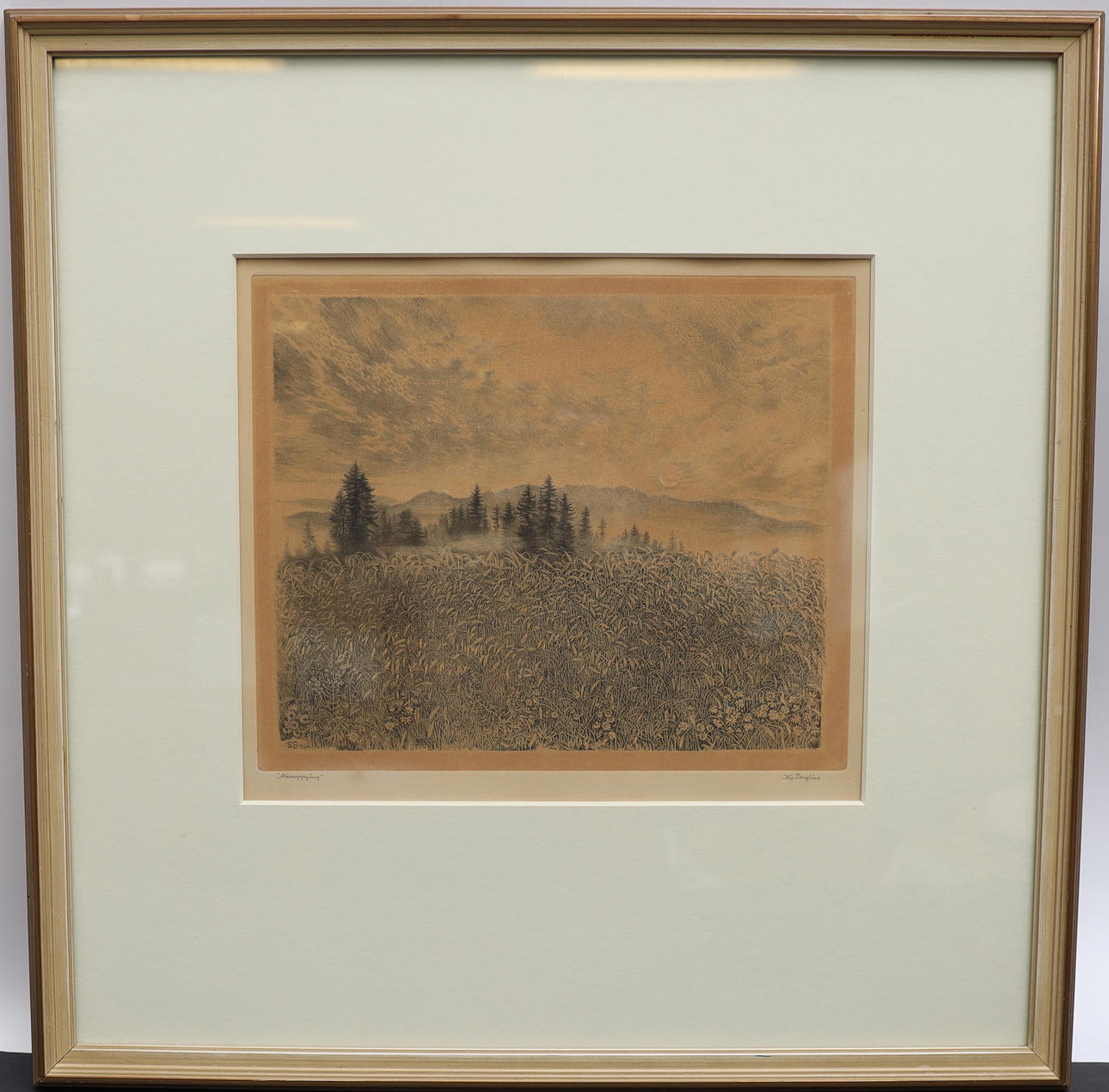 STIG BORGLIND. "Moonrise" etching, signed.