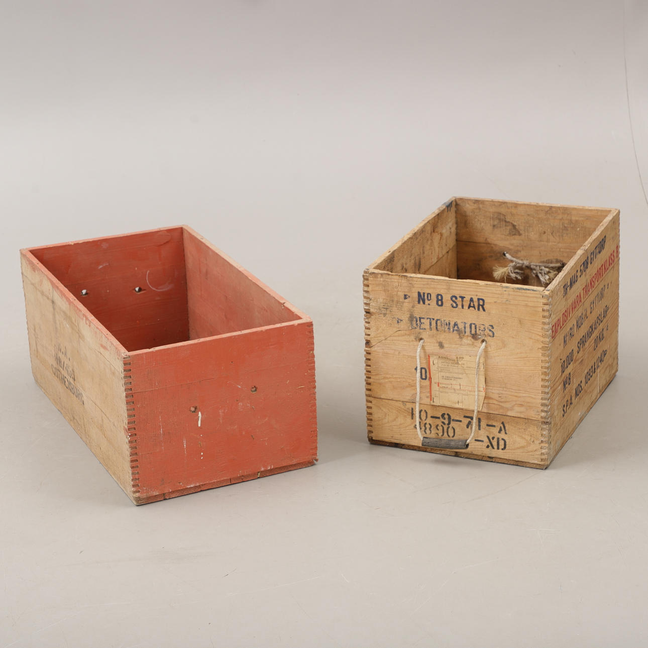 WOODEN BOXES, 2 pcs, explosive goods, 20th century.