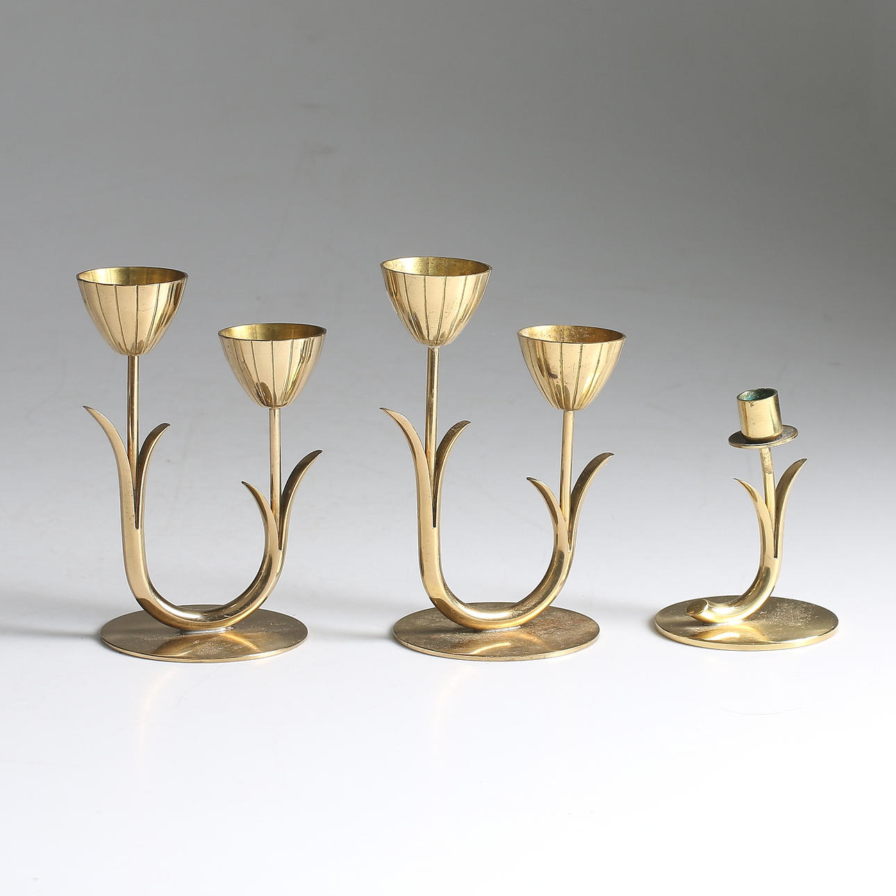 GUNNAR ANDERS. Ljusstakar, 3 st. mässing, 1900-talets mitt.