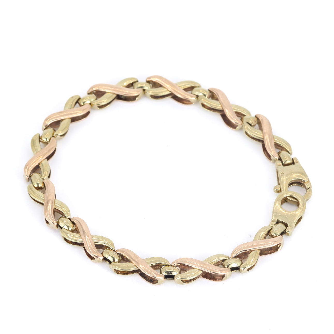 9CT GOLD TWO TONE CHAIN BRACELET.