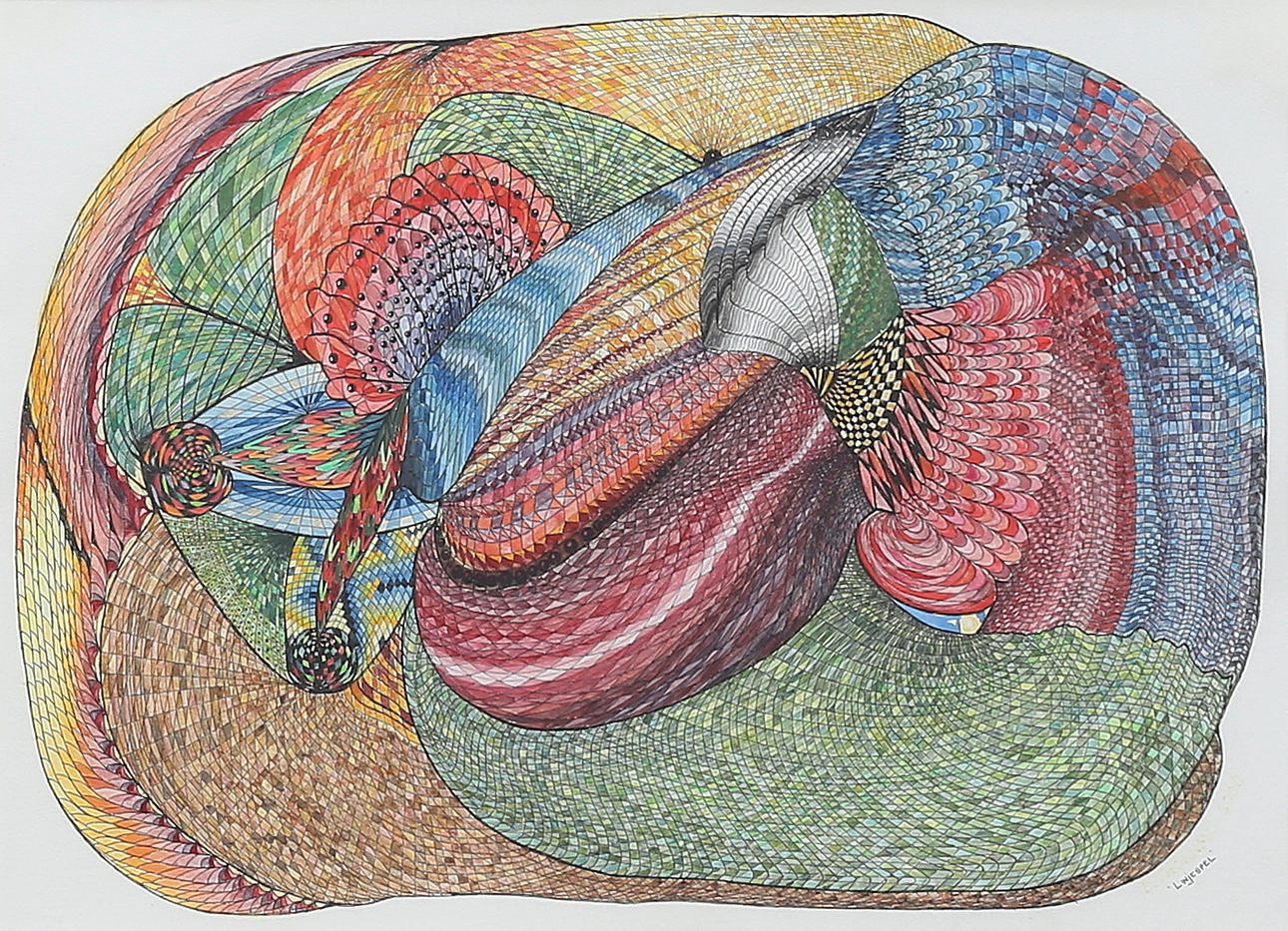 OIDENTIFIERAD KONSTNÄR. "Linjespel", mixed media, indistinctly signed.
