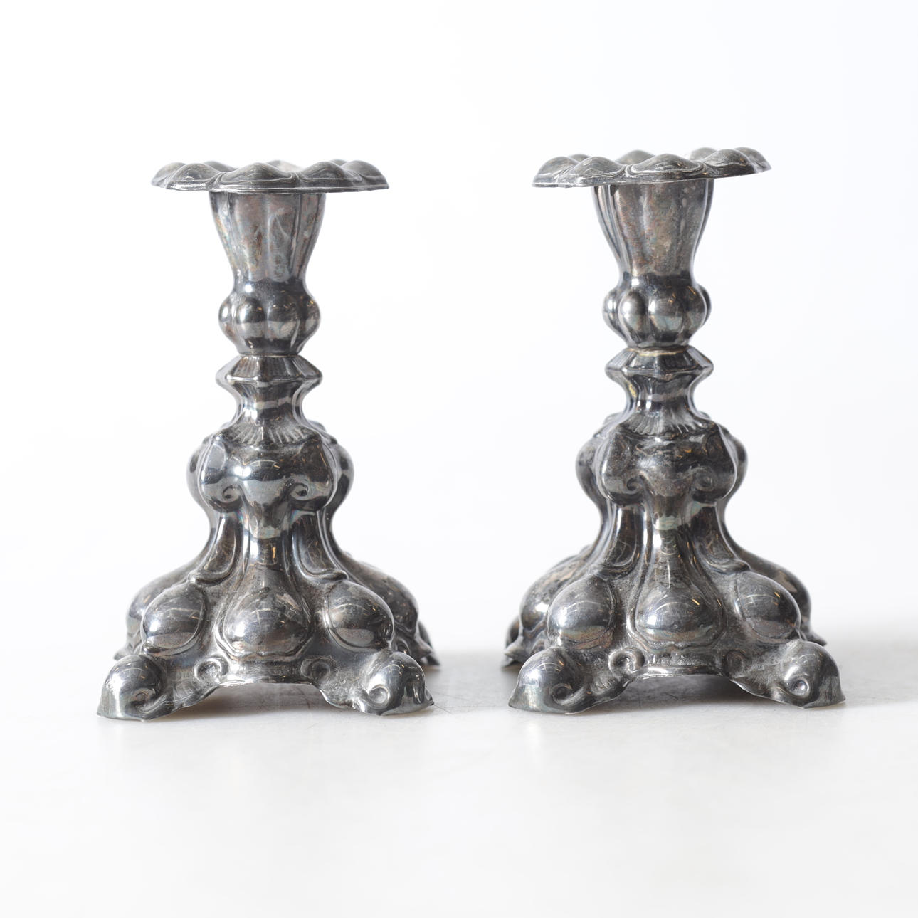 CANDLESTICKS, 1 pair, nickel silver, 20th century.