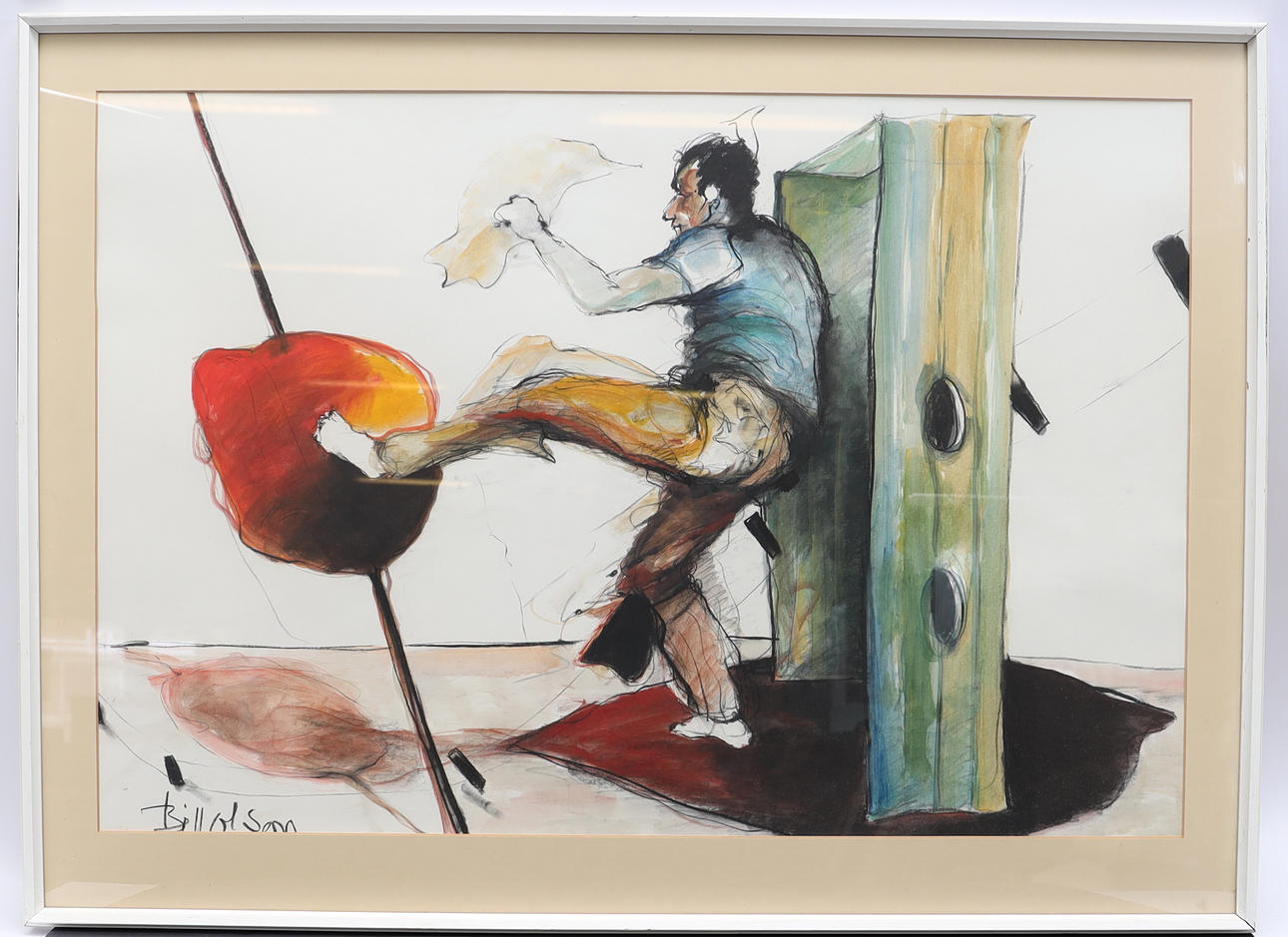 BILL OLSON. Composition with figure, signed.