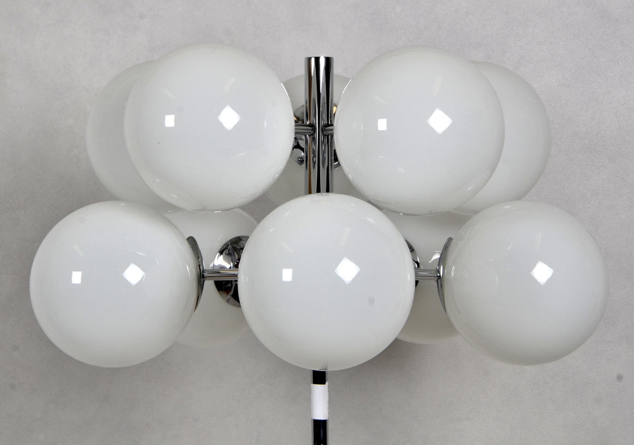 GOLVLAMPA, krom och glas, 10-armad, 1950/60-tal.