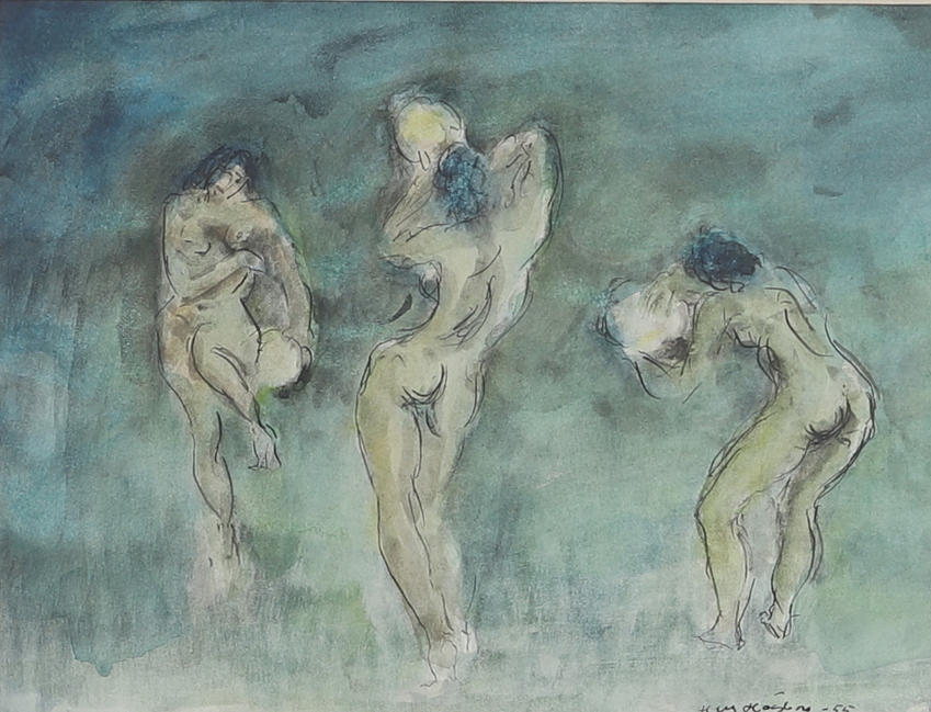 UNIDENTIFIED ARTIST, mixed media, signed and dated -55.