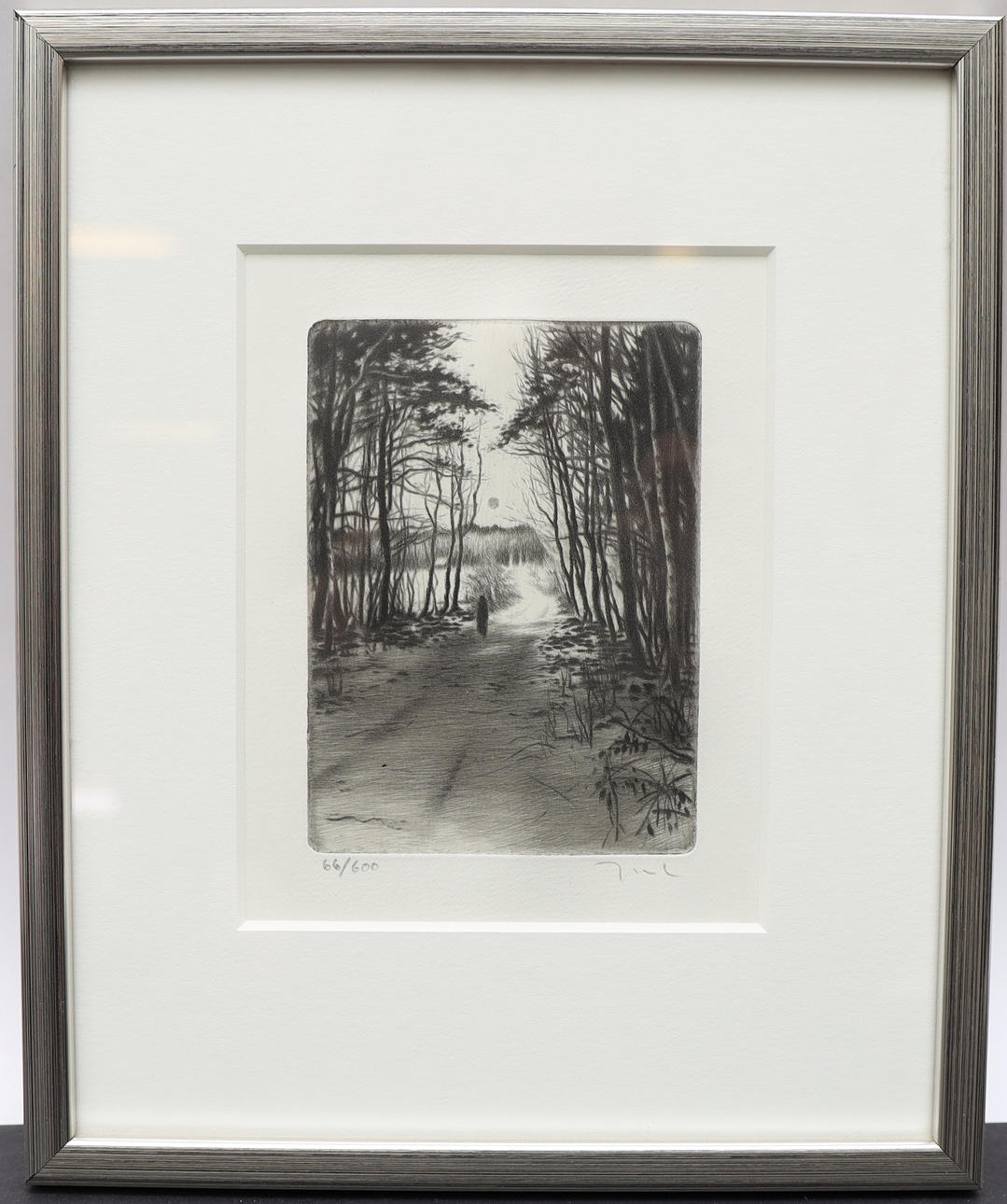 JAN LAGGAR. Forest scene with figure, etching, signed and numbered.