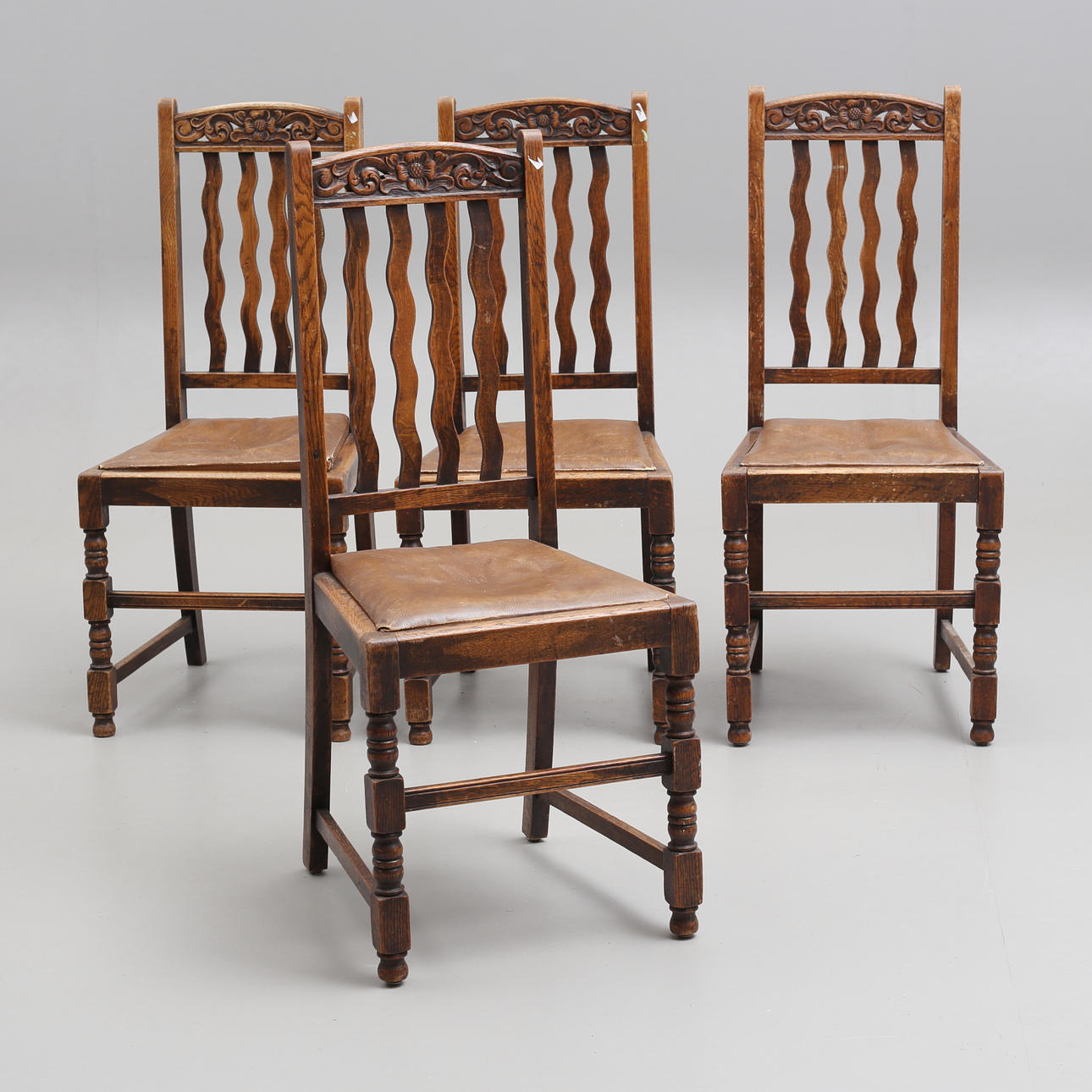 CHAIRS, 4 pcs, oak, 20th century.