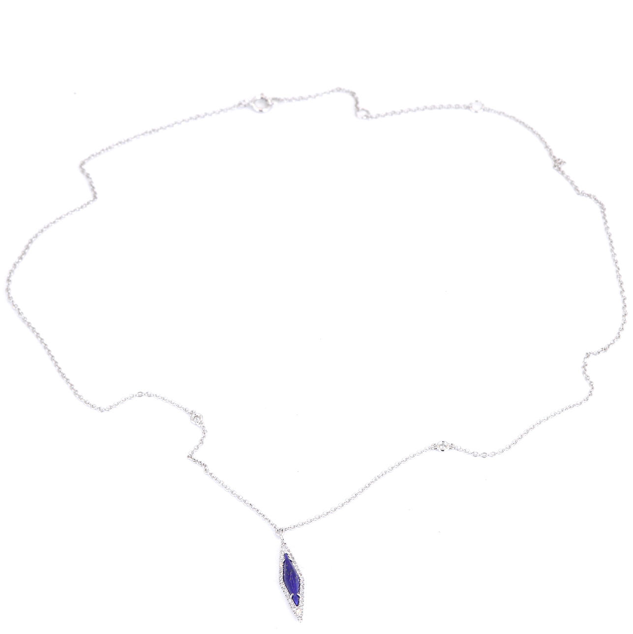 18CT LAPIS LAZULI & DIAMOND SET NECKLACE.