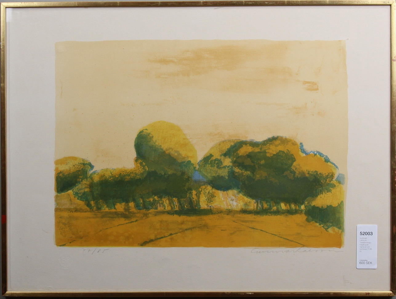GUNNAR LARSON. "Höstlandskap". Färglitografi. Signerad och numrerad 77/85.