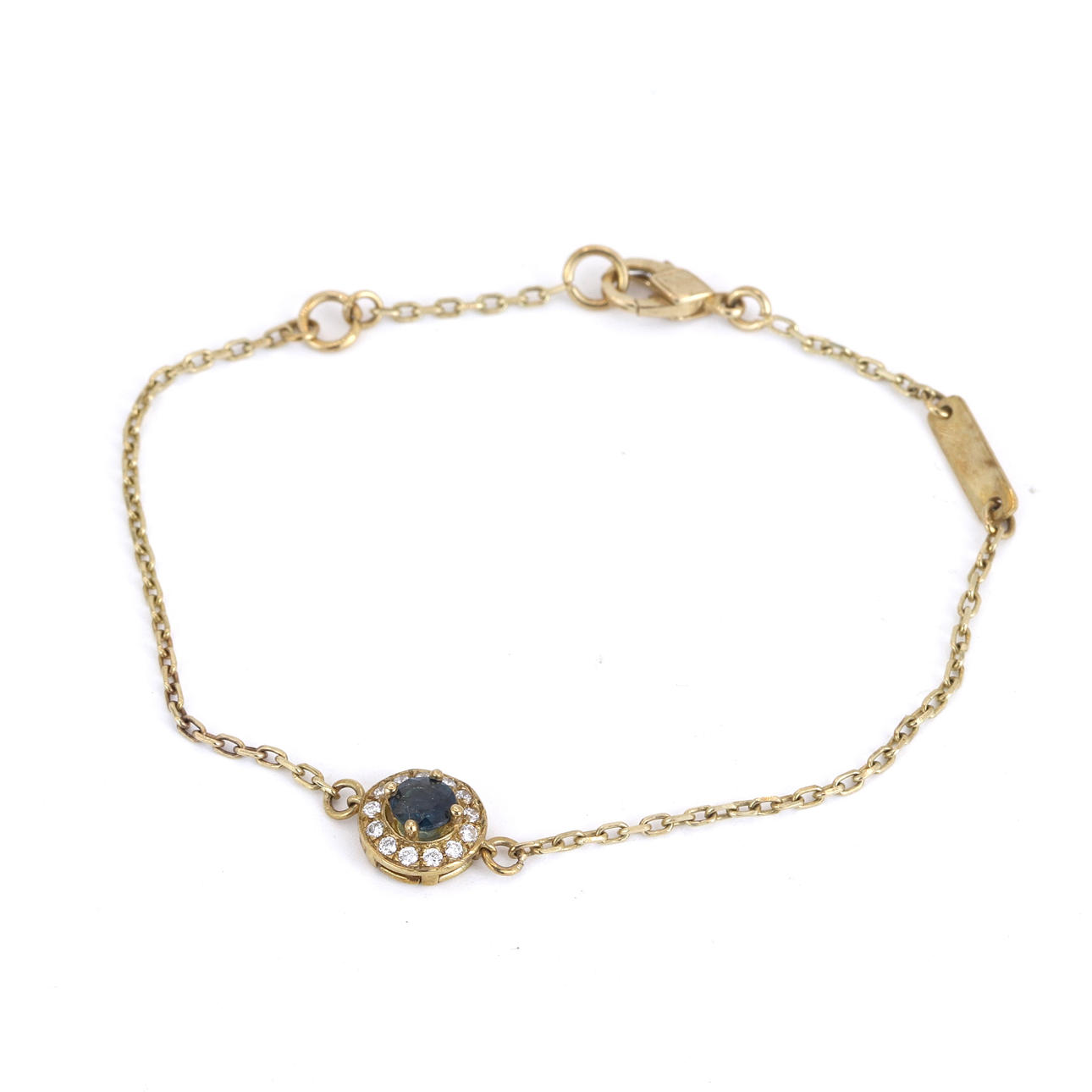 9CT BLUE TOPAZ & DIAMOND BRACELET.