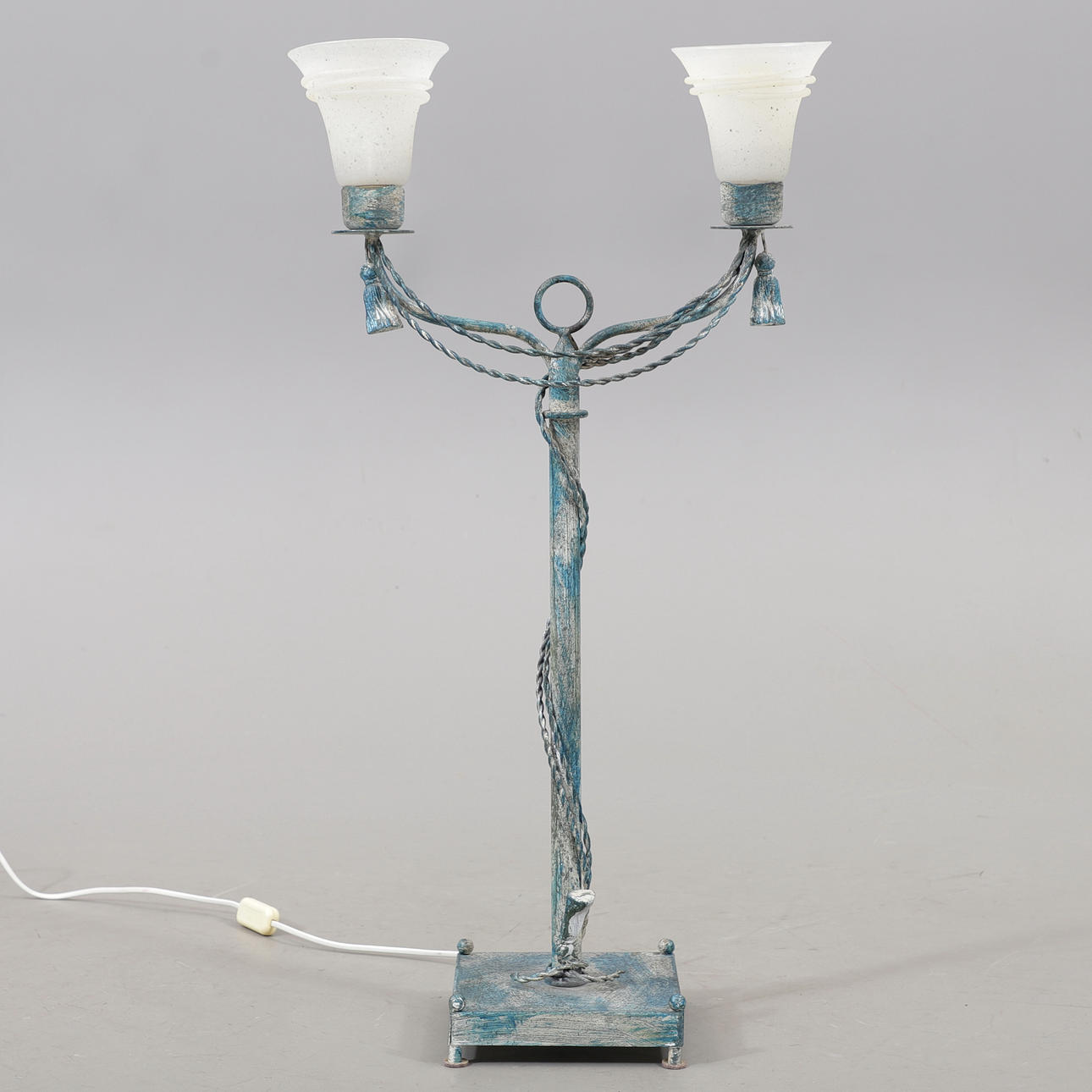 TABLE LAMP with 2 light arms, metal/glass.