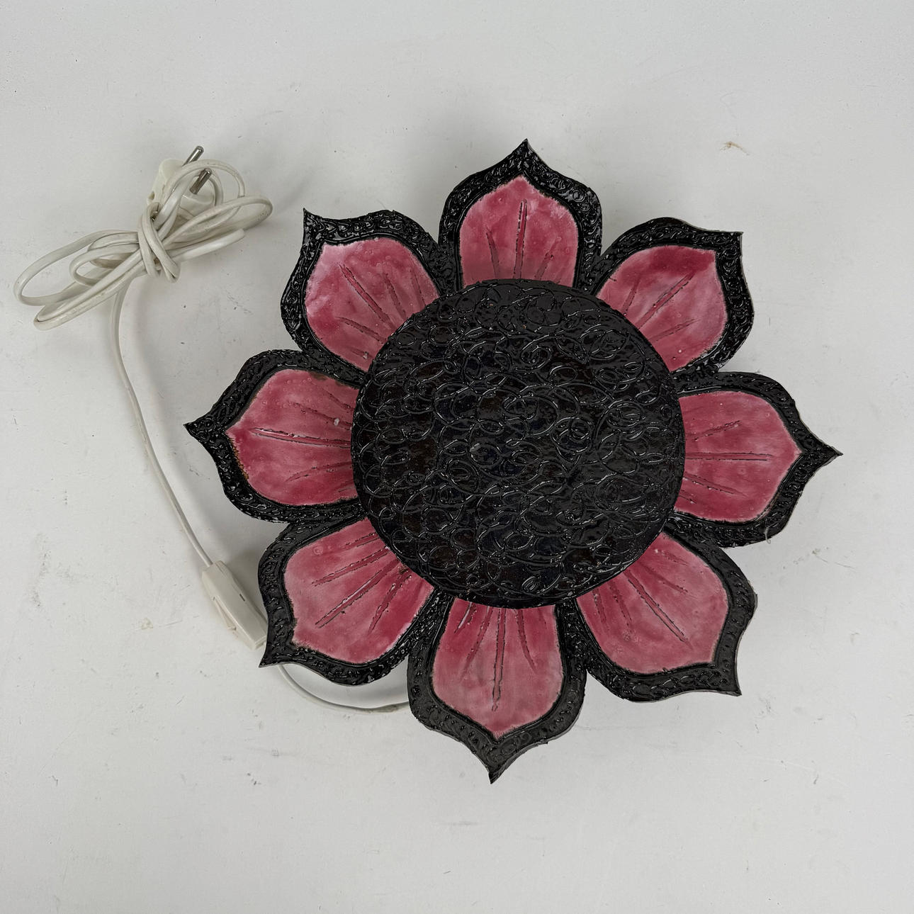 WALL LAMP, ceramic, sunflower, signed HF.