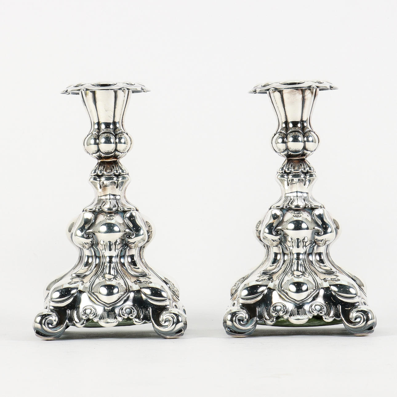 CANDLESTICKS, a pair, silver, Baroque model.
