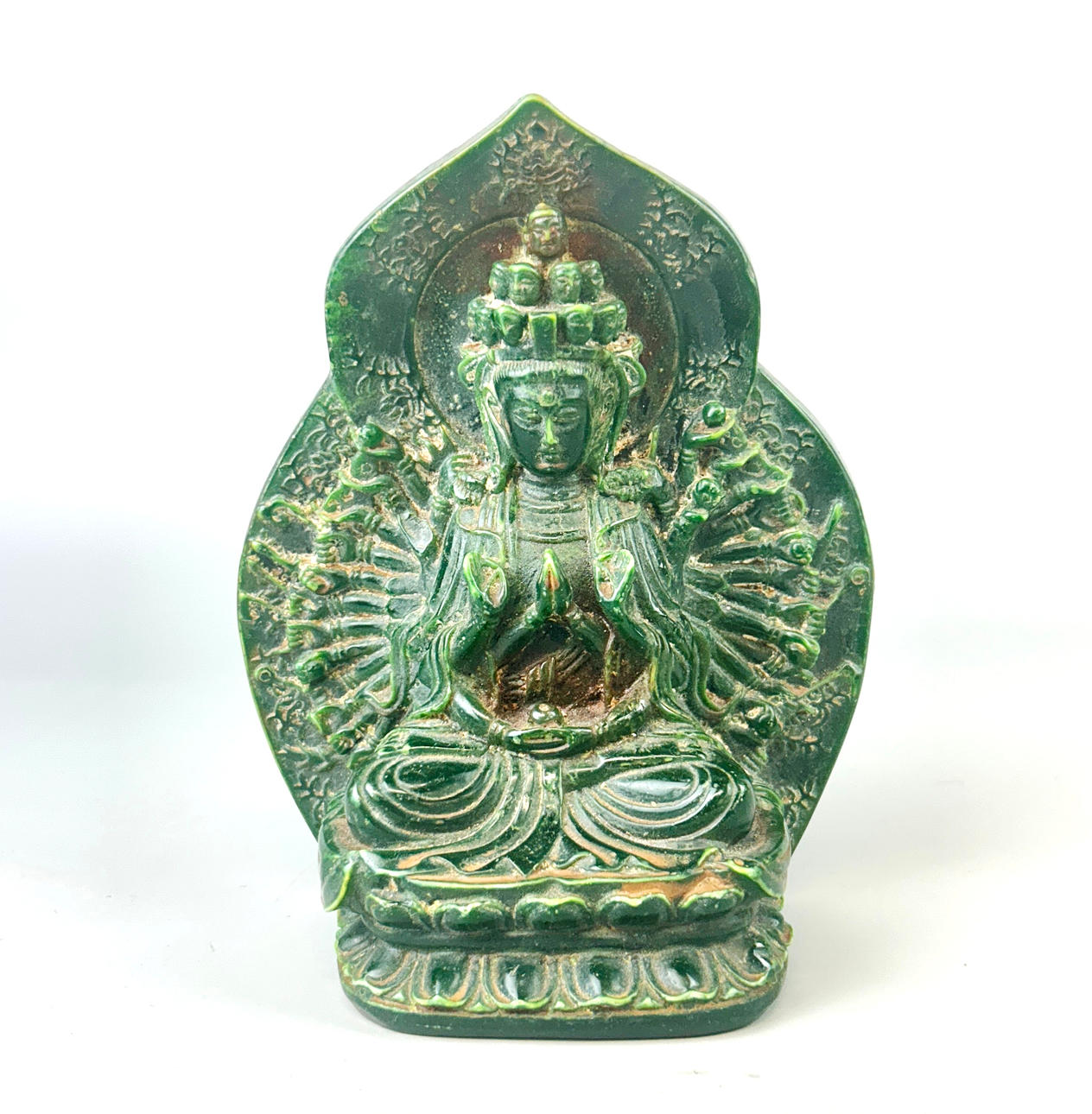 CHINESE FAUX JADE DEITY.