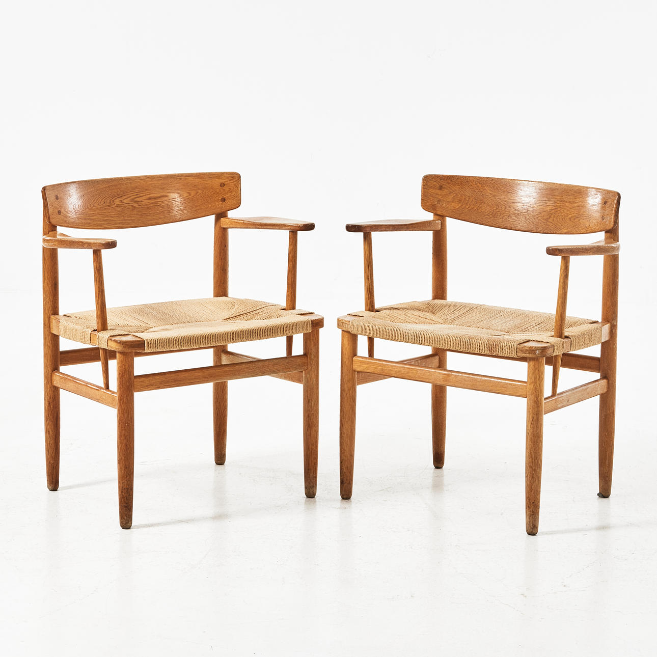 BØRGE MOGENSEN. ARMCHAIRS, 1 pair, Öresund, oak, with woven seat