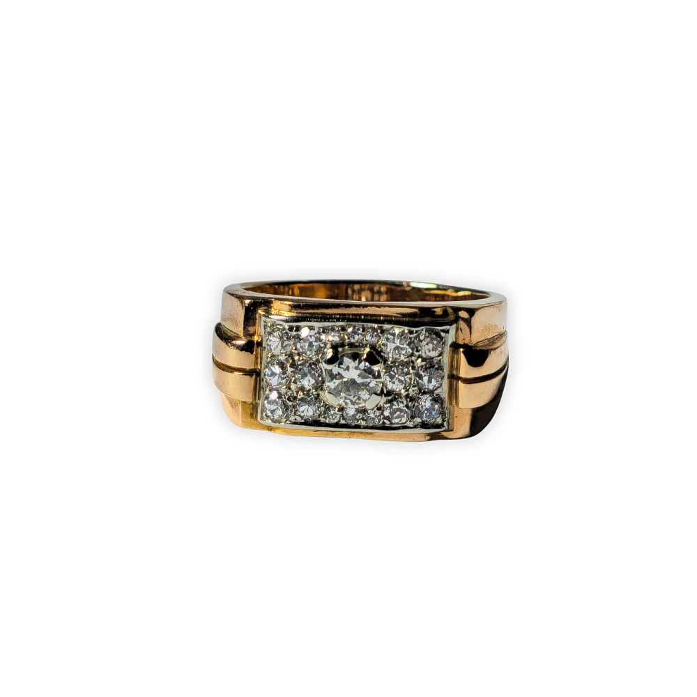 14K rose gold and diamond ring.