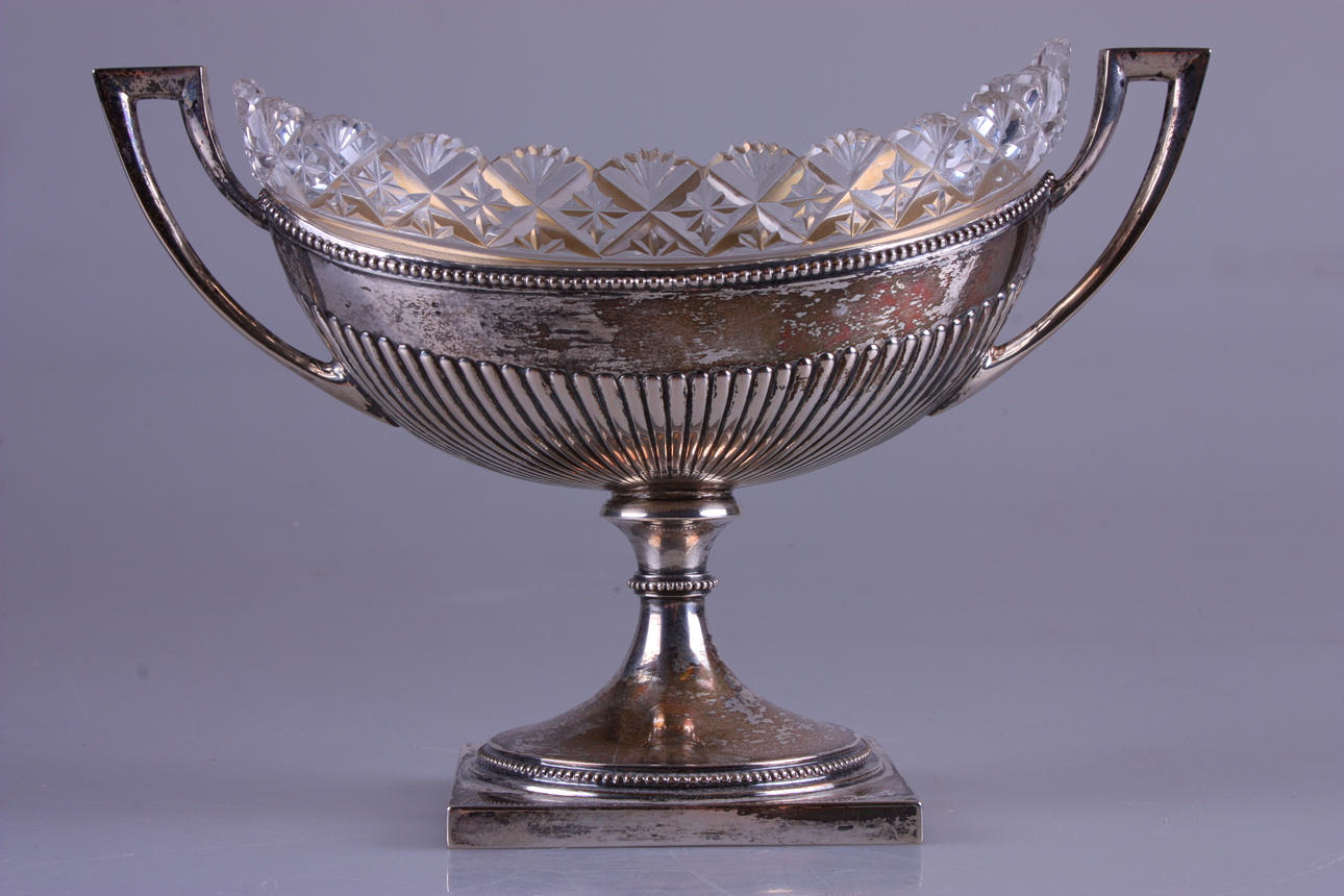 SKÅL, silver, med glasinlägg, K. Anderson.