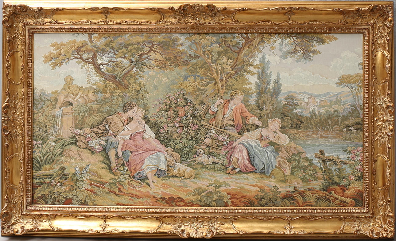 MASKINVÄVD TAVLA, rokokostil, 2000-tal.