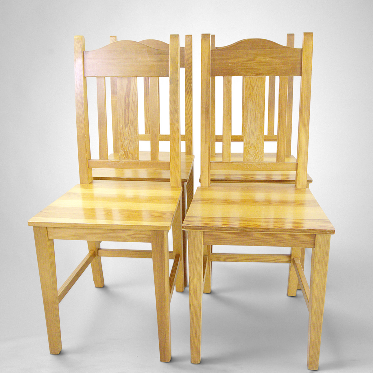 CHAIRS 4 pcs, lacquered pine, 1970s.