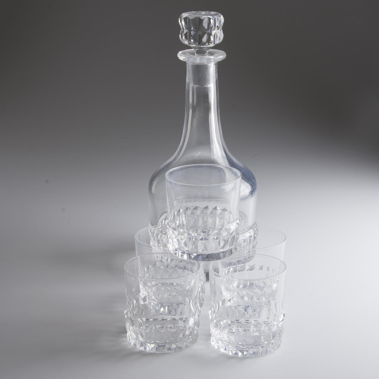 KARAFF SAMT GLAS, 6 delar, "Silvia", Ingeborg Lundin, Orrefors.