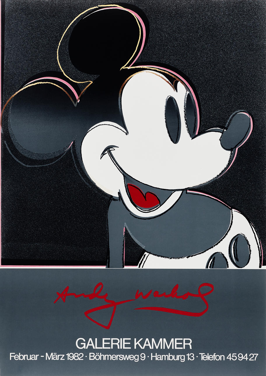 ANDY WARHOL, Mickey Mouse, Galerie Kammer, Hamburg, 1982, vintage, litografisk affisch, Beskrivning ca 84x59 cm