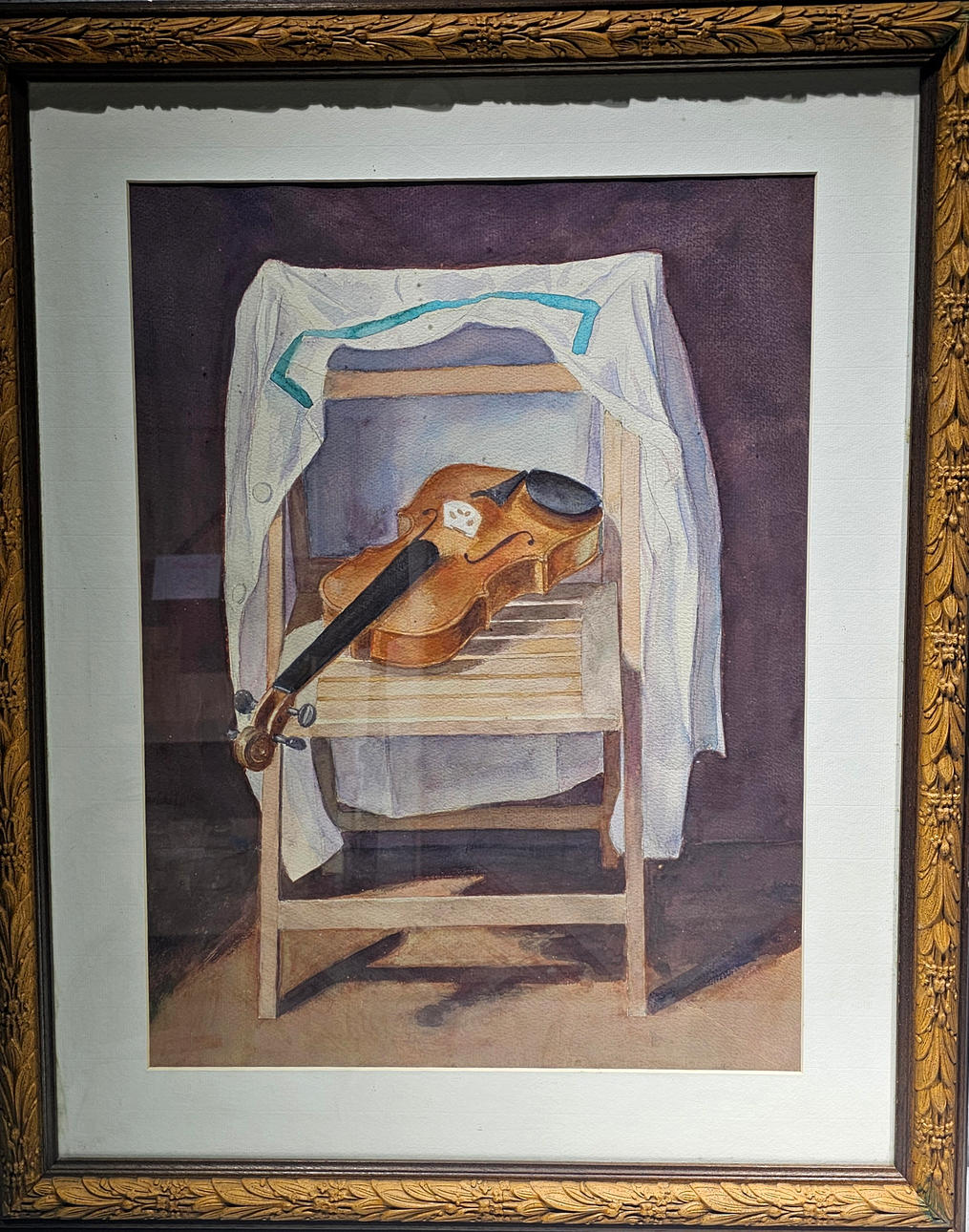 Anonymous. Watercolor. "Silla y violín".