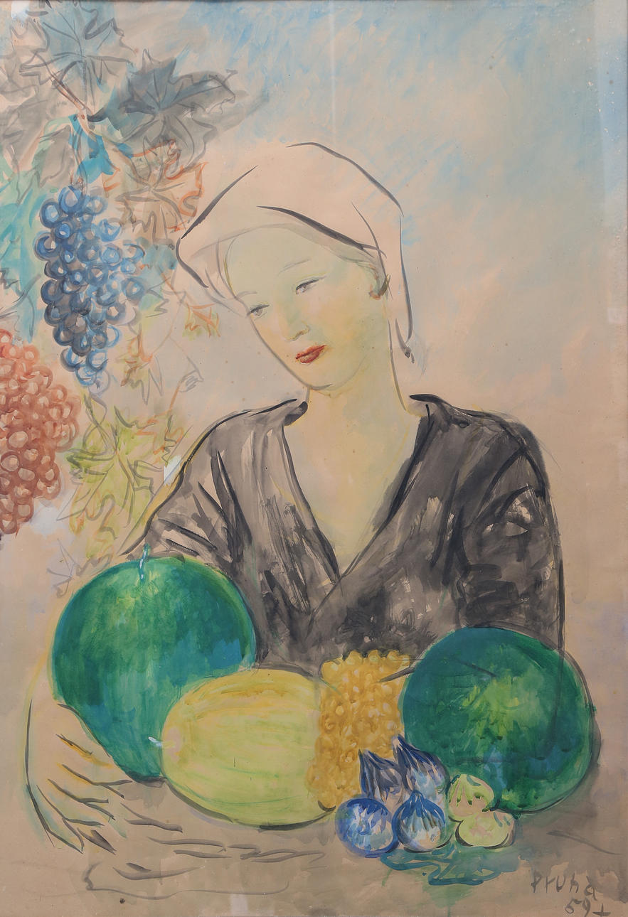 PERE PRUNA. Young person with fruit.