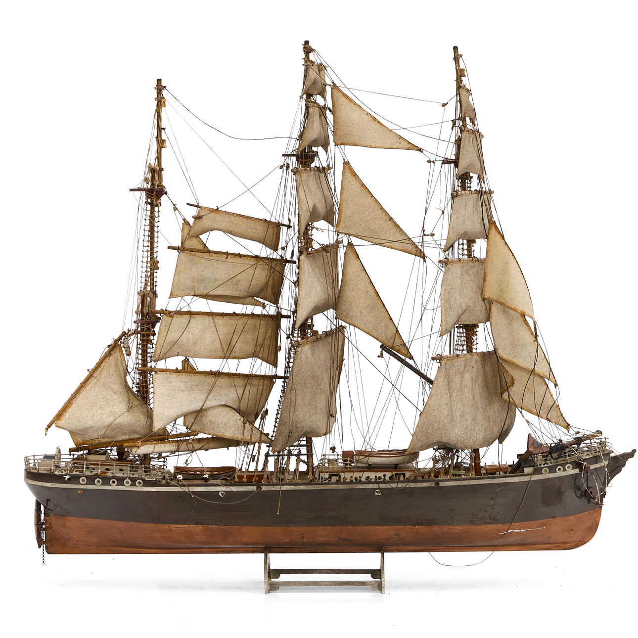 SHIP MODEL, three-masted, with stand.