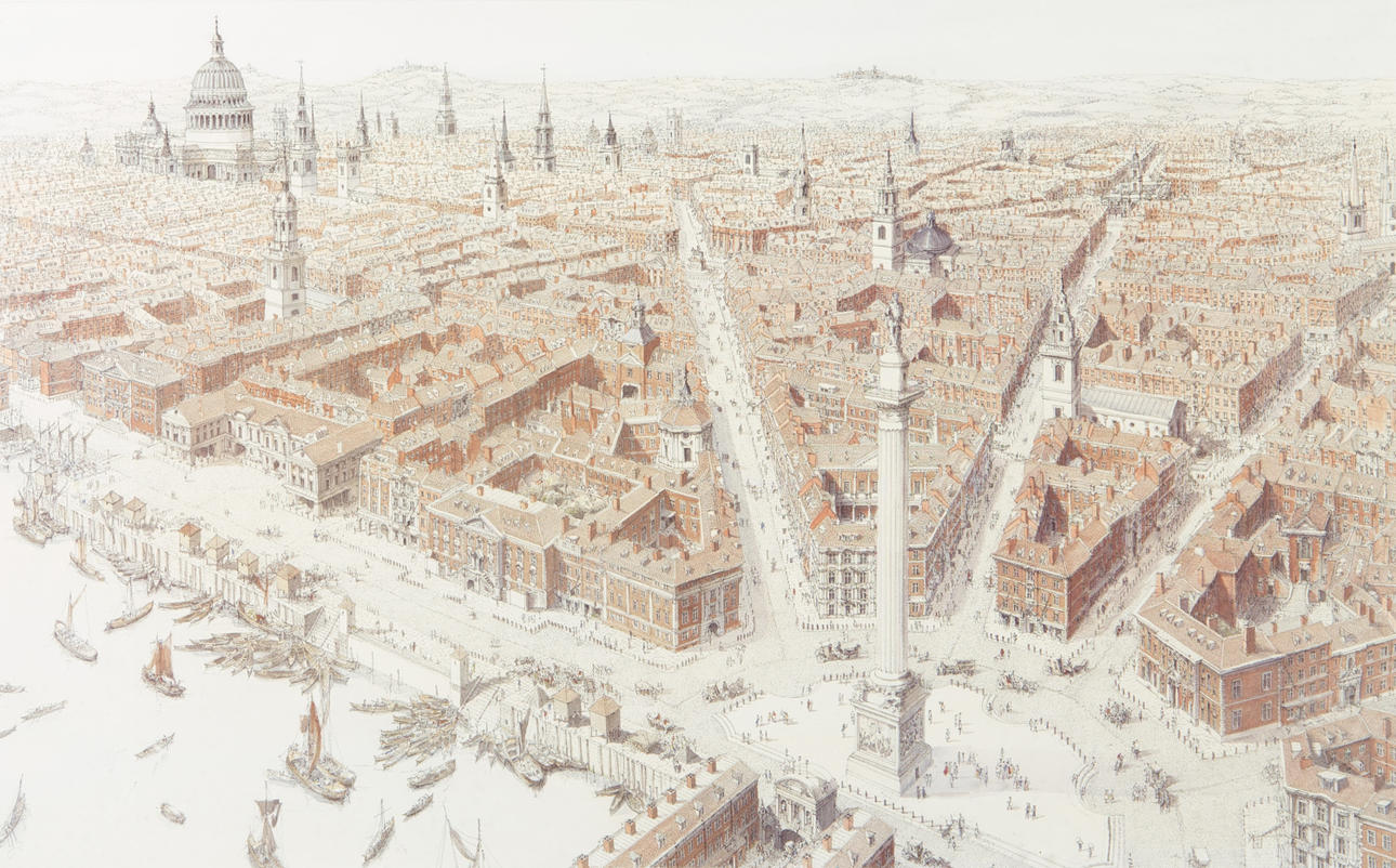 PAUL DRAPER. "Wrens´s London", färglitografi, signerad.