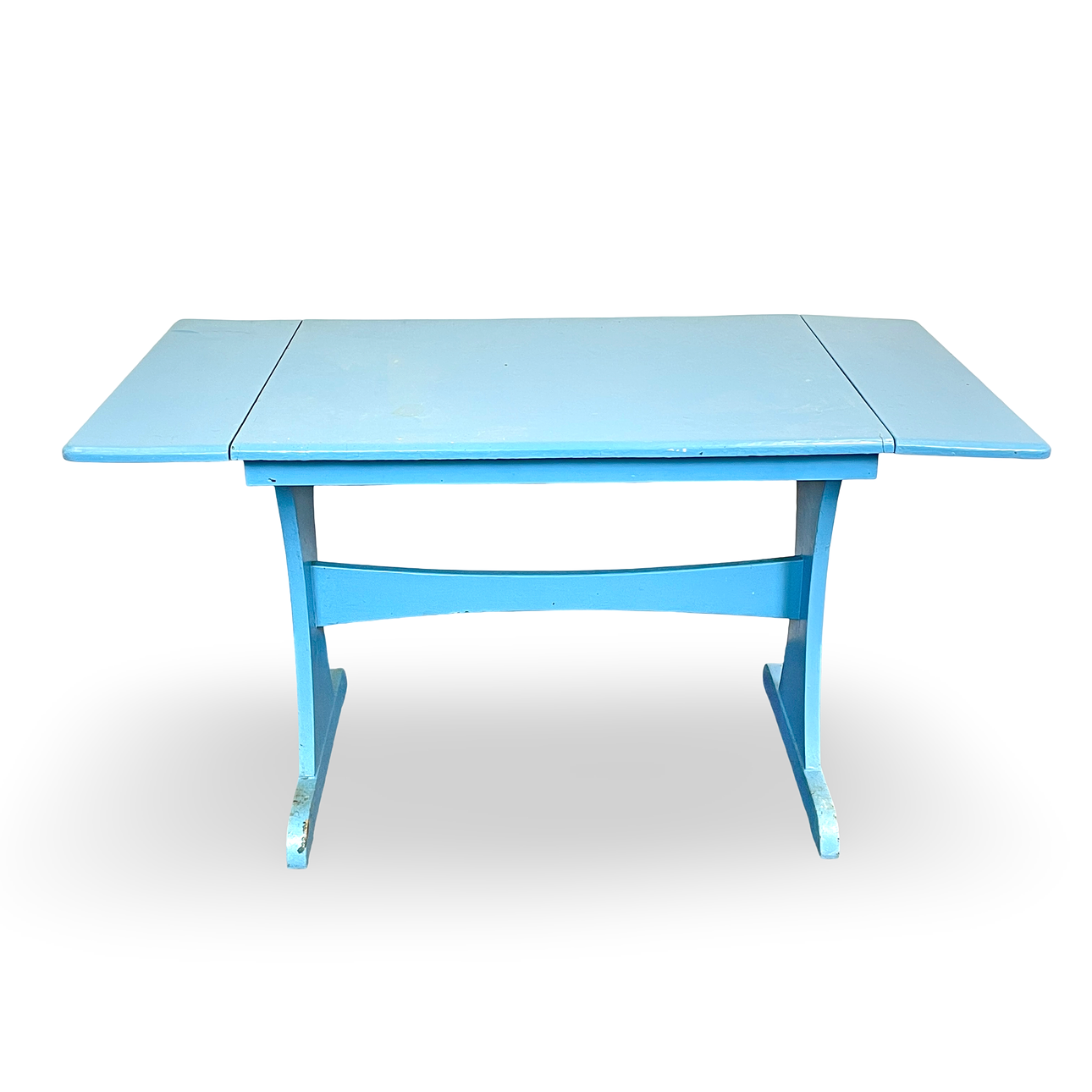 TRESTLE TABLE with drop leaves, painted wood.