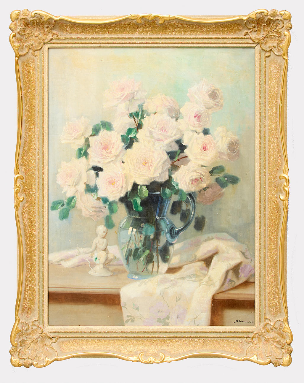 OIDENTIFIERAD KONSTNÄR. Still life with roses in a pitcher.