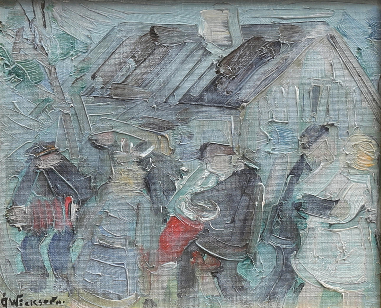 ÅKE WICKSTRÖM. "Midsommardans hos Erik på Hultet". Olja på duk, signerad.