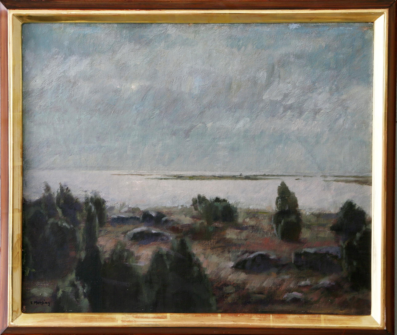 LEOPOLD MORSING. Landskap i månsken, olja på duk, signerad.