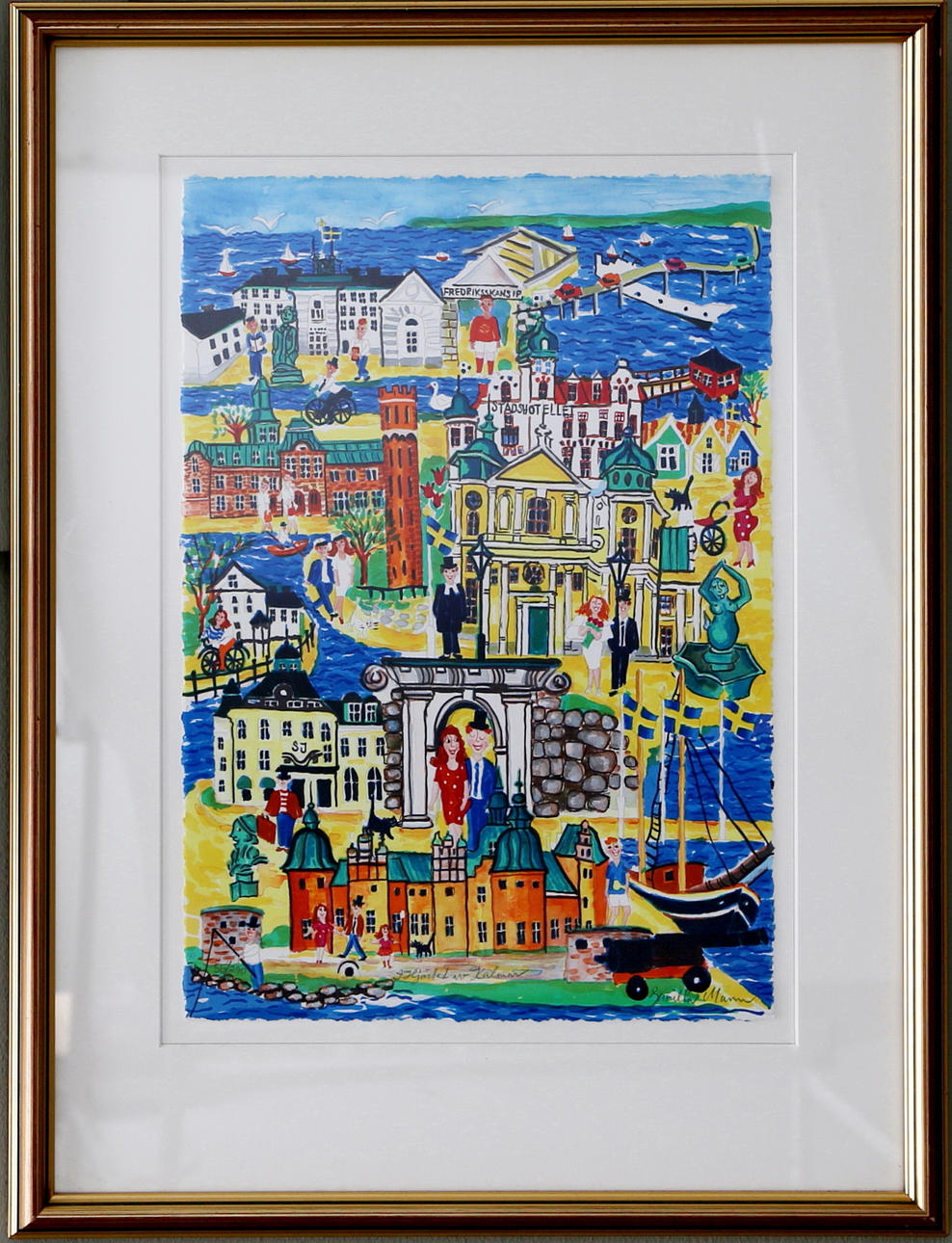 GUNILLA MANN. "I hjärtat av Kalmar", färglitografi, nr 56/290, signerad.