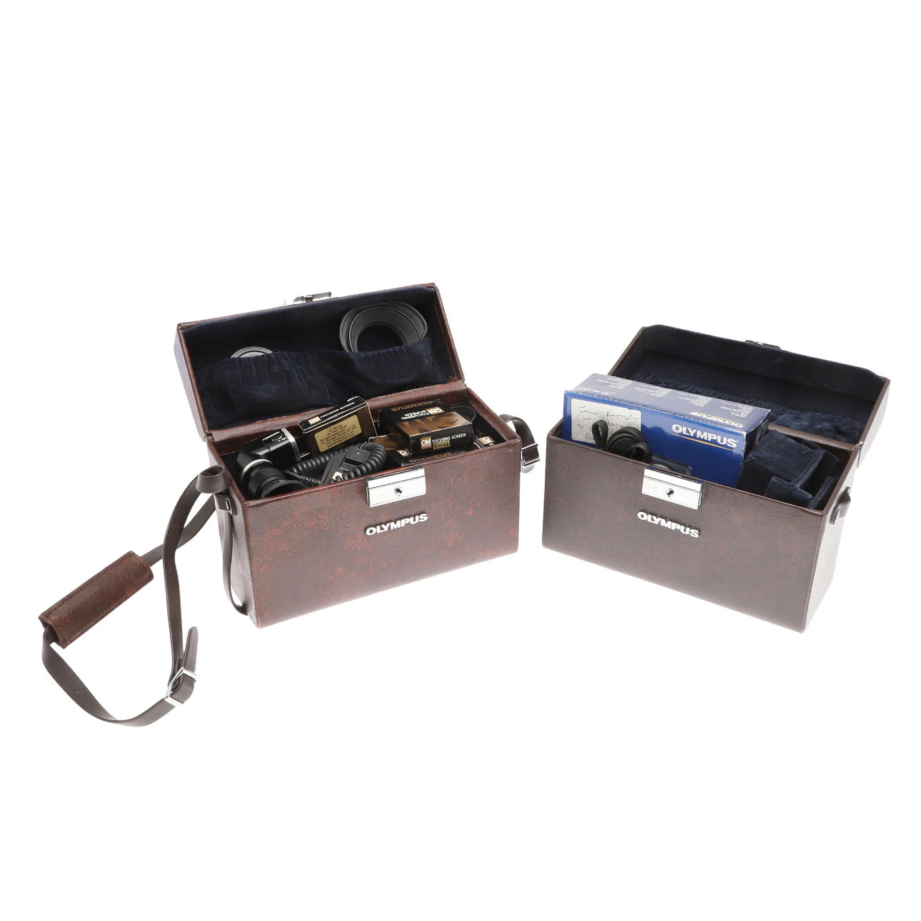 VARIOUS OLYMPUS SLR ACCESSORIES WITH LATER FE-4030 DIGITAL CAMERA.