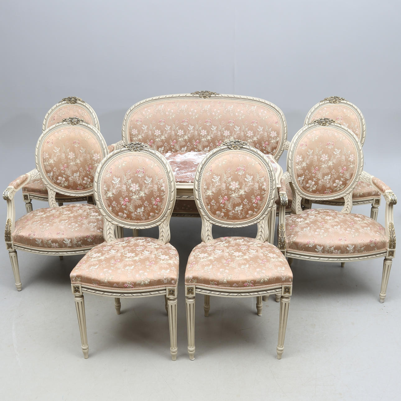 SALONGSGRUPP, 8 delar, gustaviansk stil, 1900-tal.