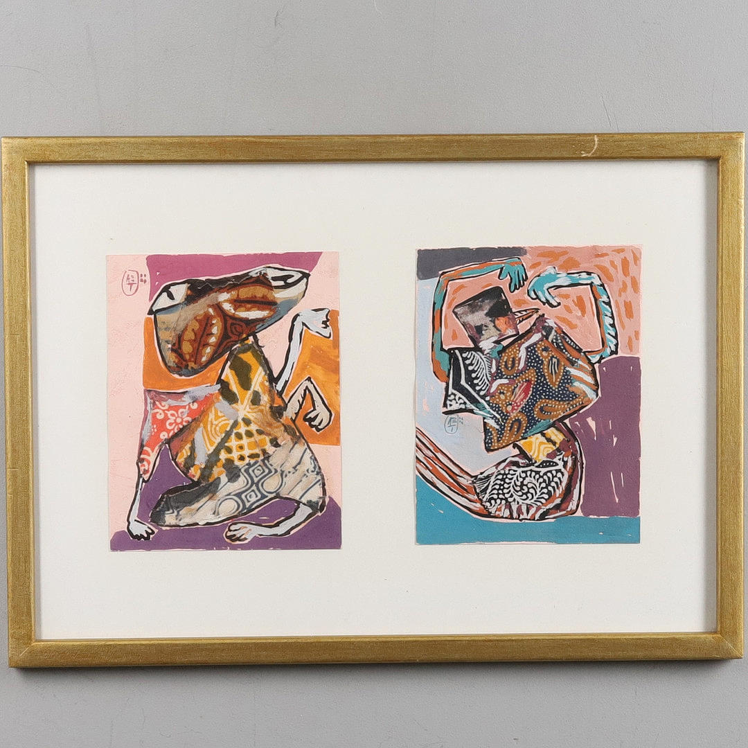OIDENTIFIERAD KONSTNÄR. MIXED MEDIA, expressive colour composition, signed.