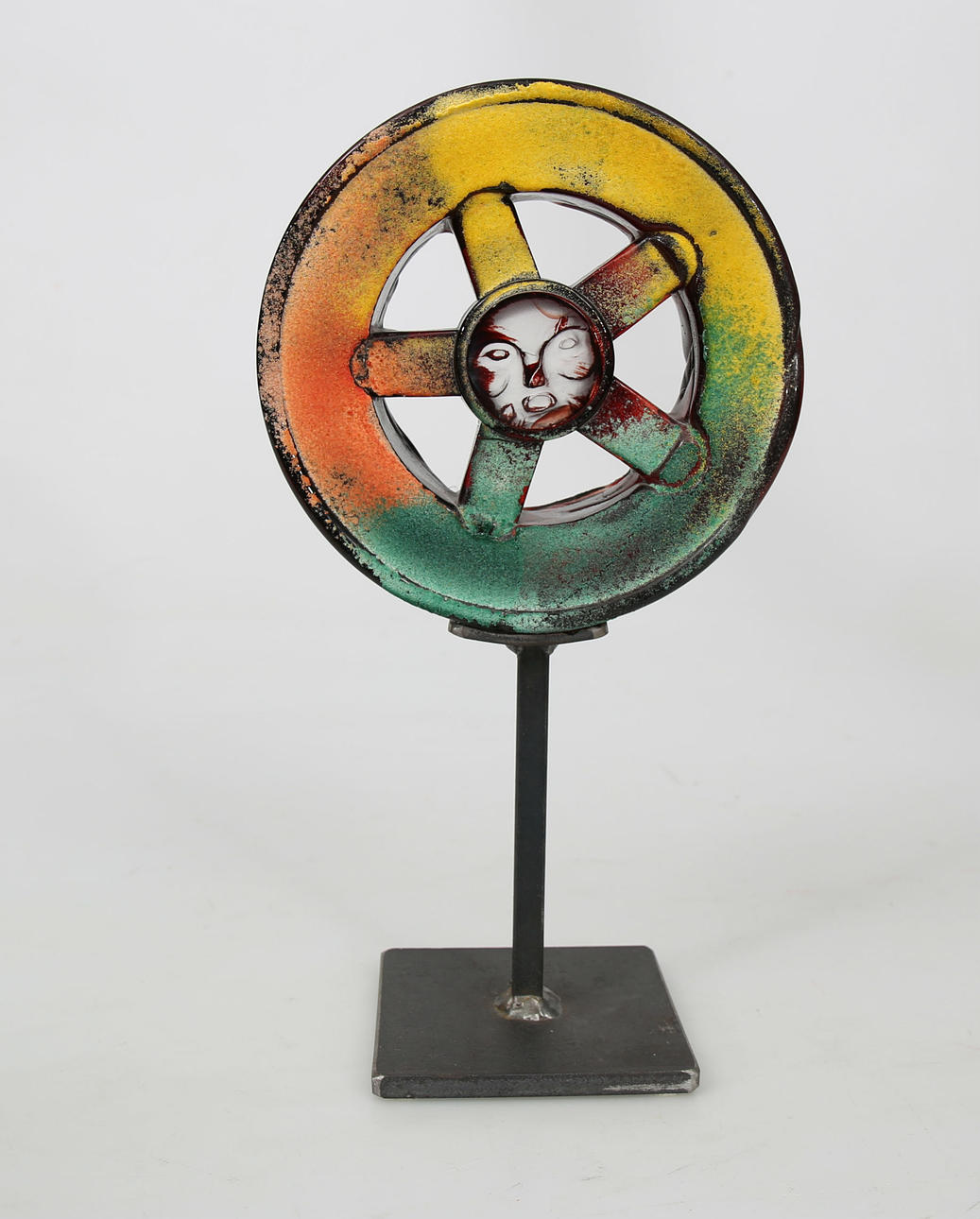 KJELL ENGMAN. Skulptur, glas och fot i smide, signerad, Kosta Boda.