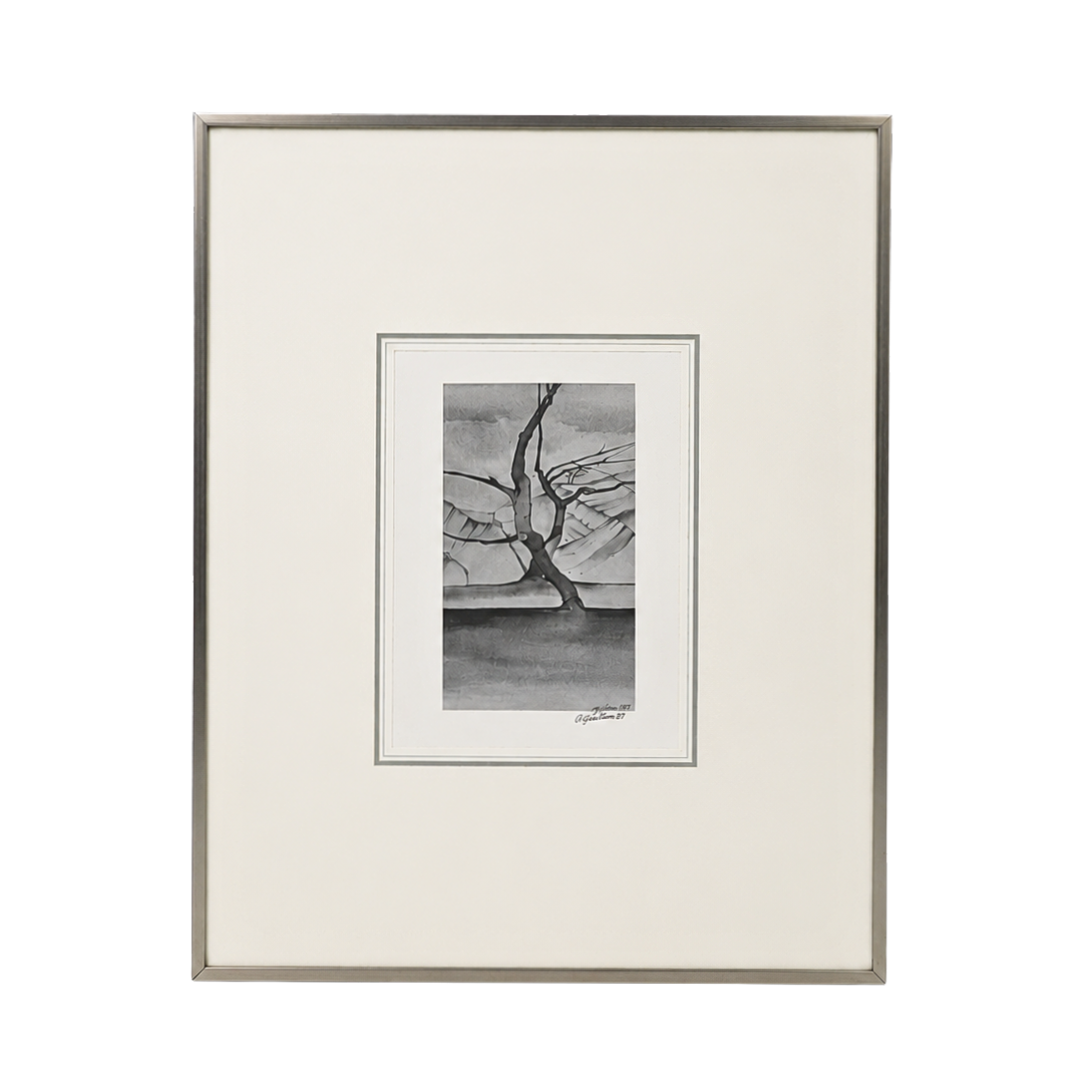WATERCOLOUR/INK DRAWING, TREE STUDY, SIGNED.