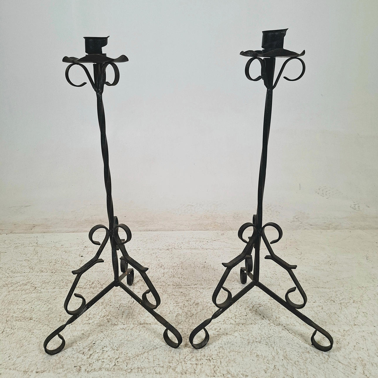 FLOOR CANDLESTICKS, a pair, wrought iron, 20th century.