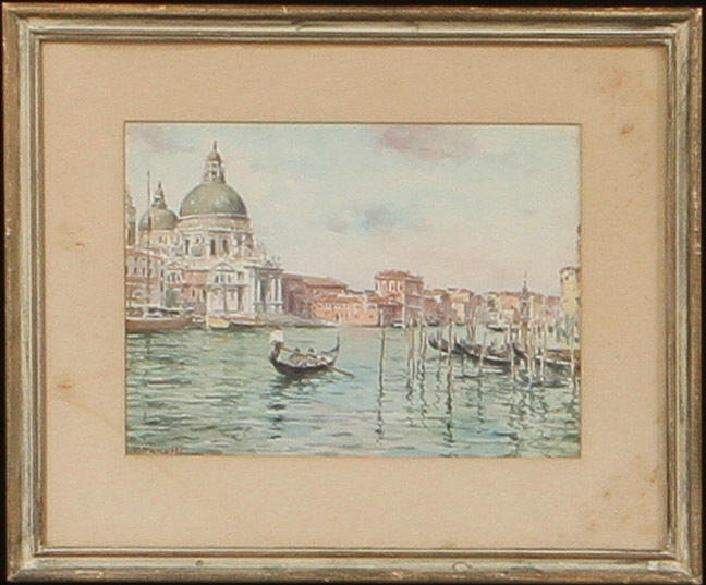 VITTORE ZANETTI ZILLA. Vy över Venedig, Akvarell, signerad.